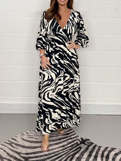 Smocked Printed Flounce Sleeve Maxi Dress