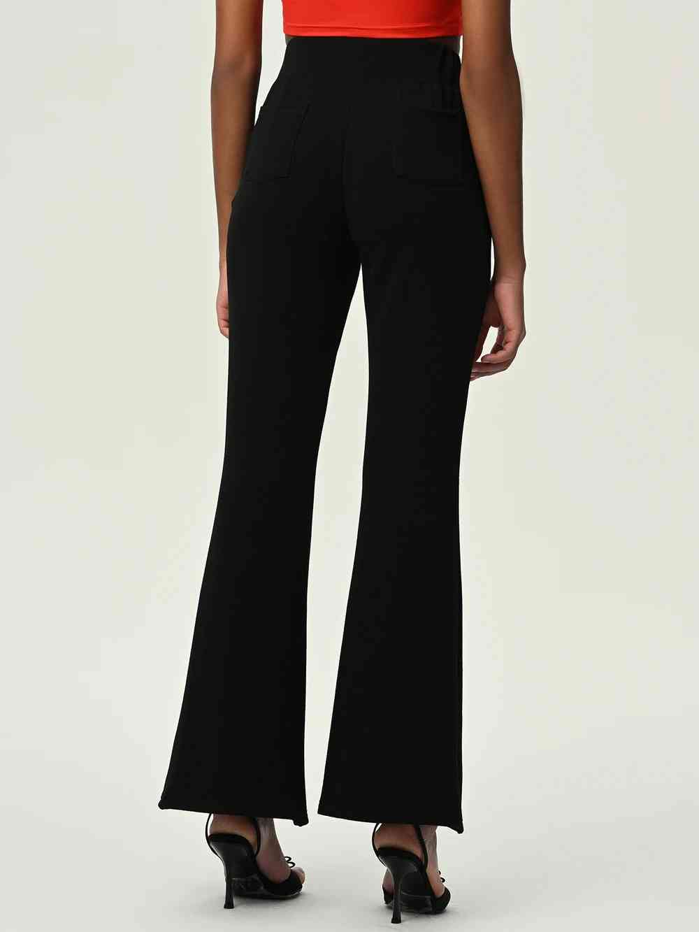 High Waist Flare Leg Pants with Pockets