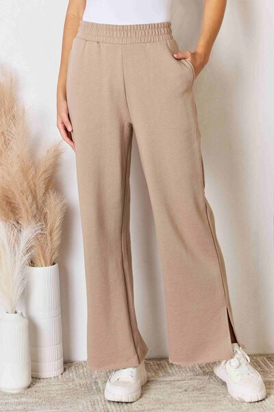 RISEN Wide Waistband Slit Wide Leg Pants