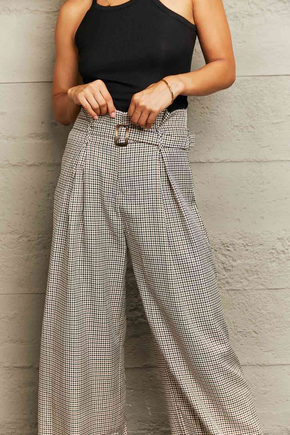 Plaid Wide Leg Pants