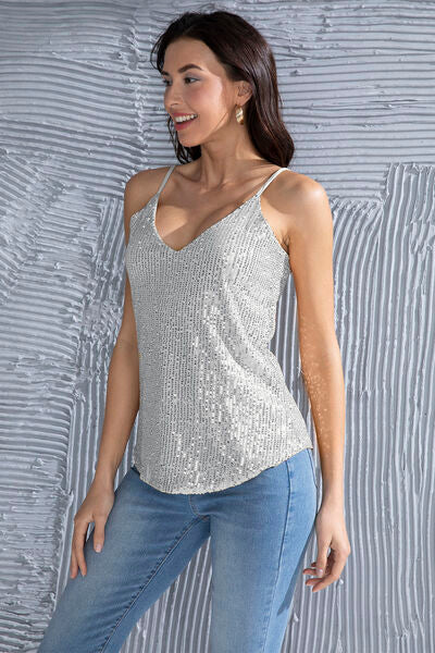 Sequin V-Neck Spaghetti Strap Cami