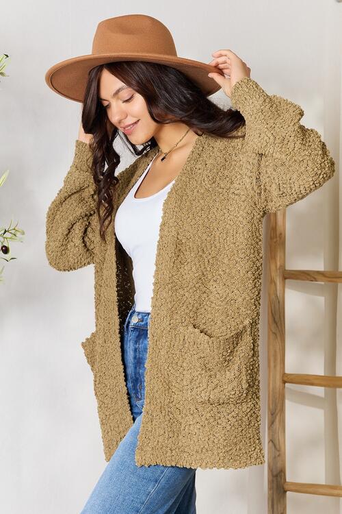 Zenana Falling For You Full Size Open Front Cardigan with Pockets