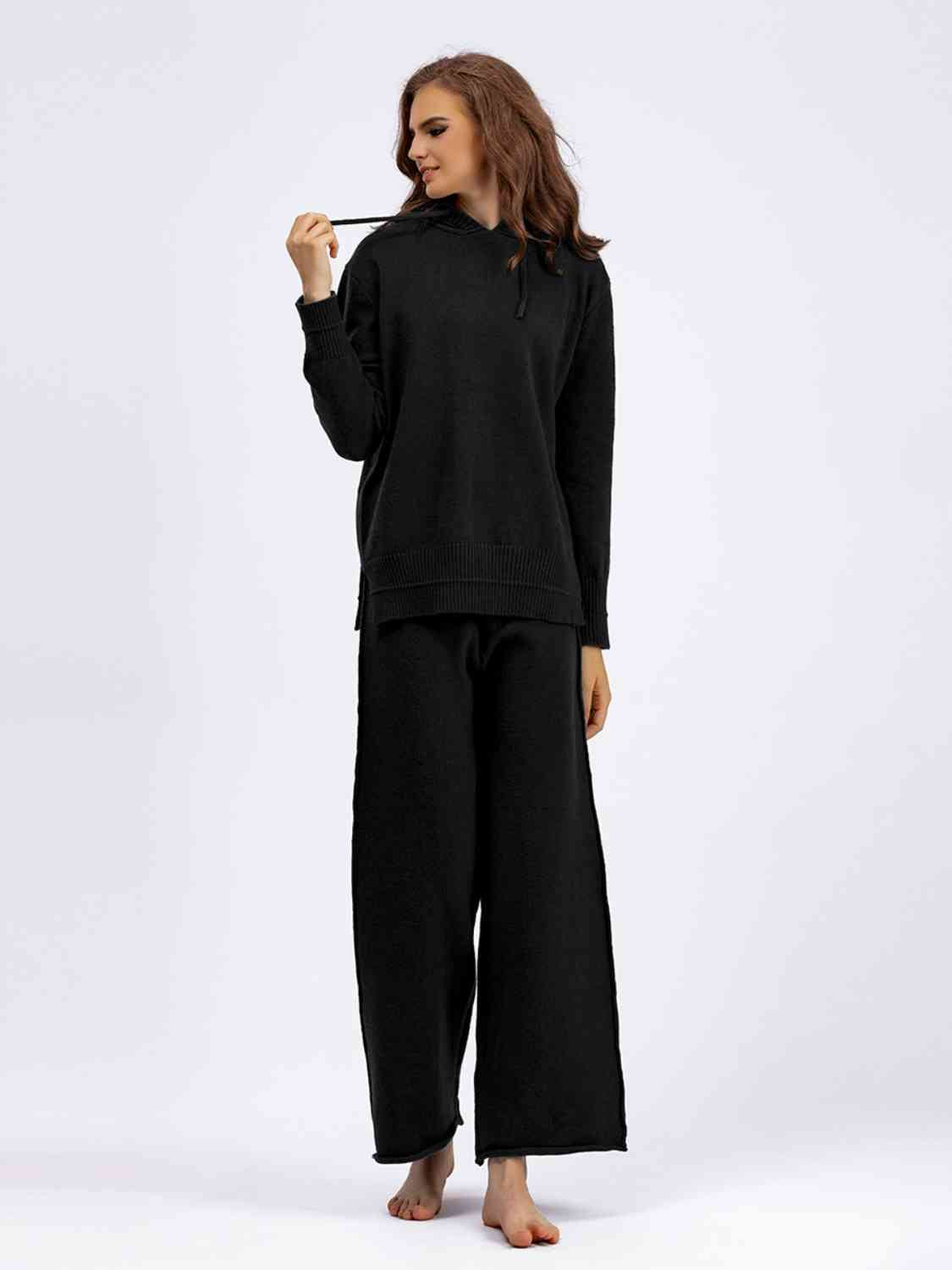 Long Sleeve Hooded Sweater and Knit Pants Set