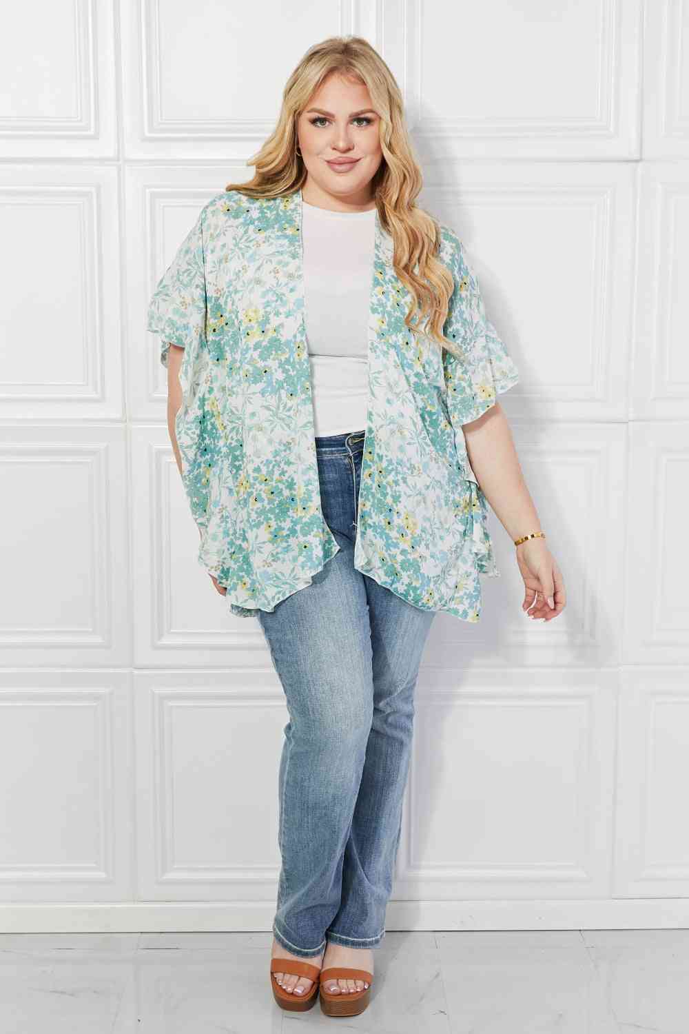 Justin Taylor Fields of Poppy Floral Kimono in Green