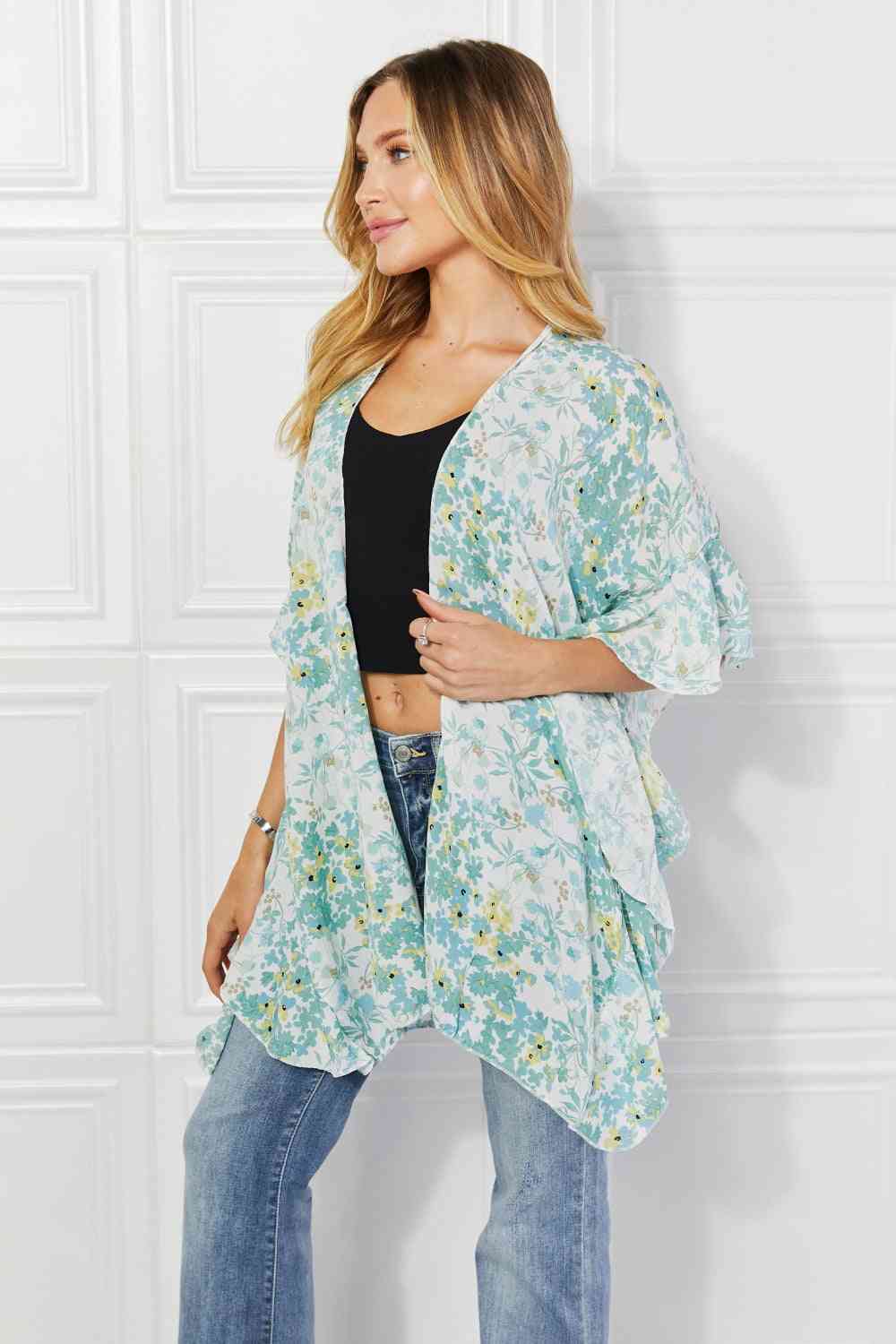 Justin Taylor Fields of Poppy Floral Kimono in Green