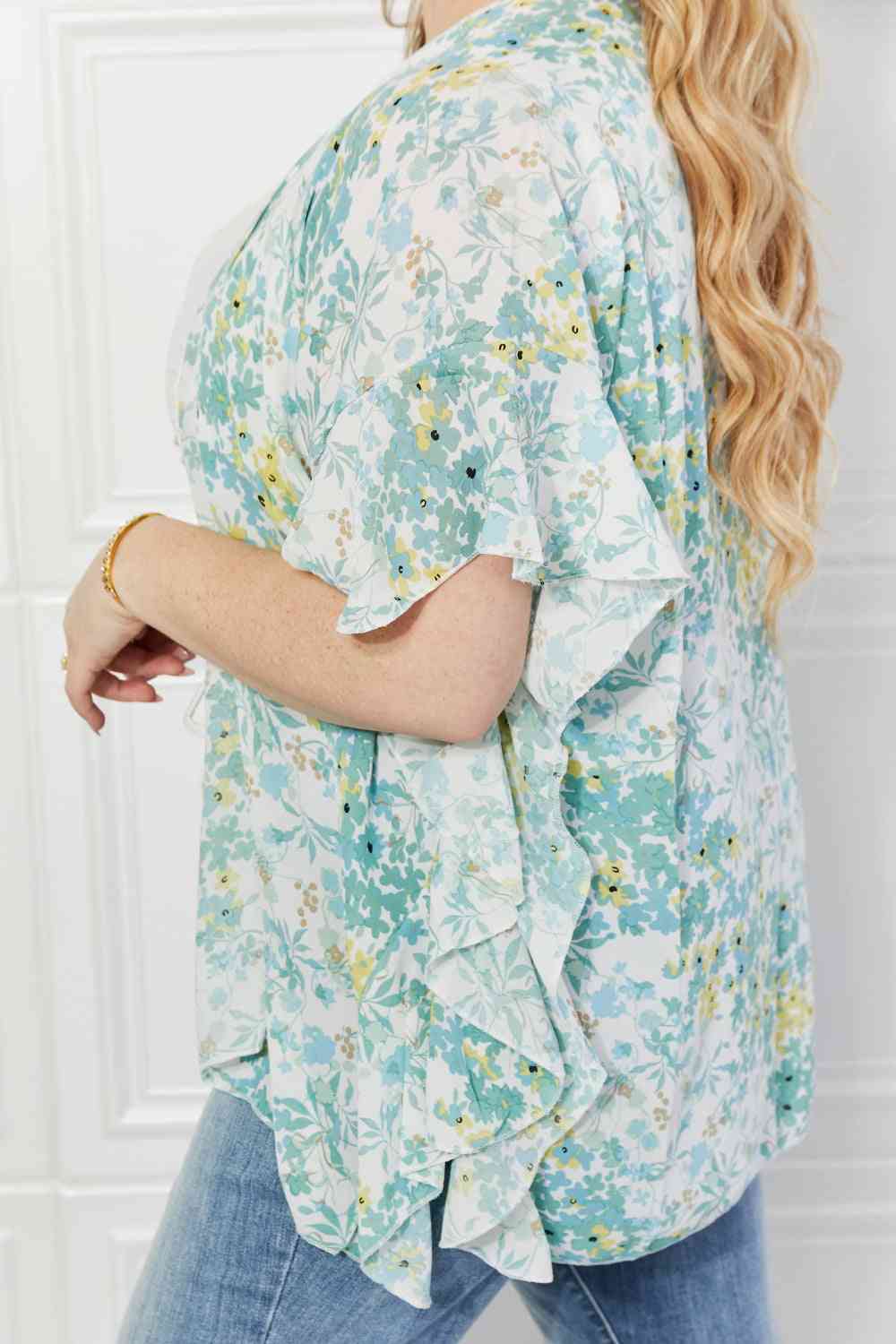 Justin Taylor Fields of Poppy Floral Kimono in Green