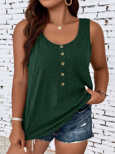 Plus Size Decorative Button Round Neck Tank